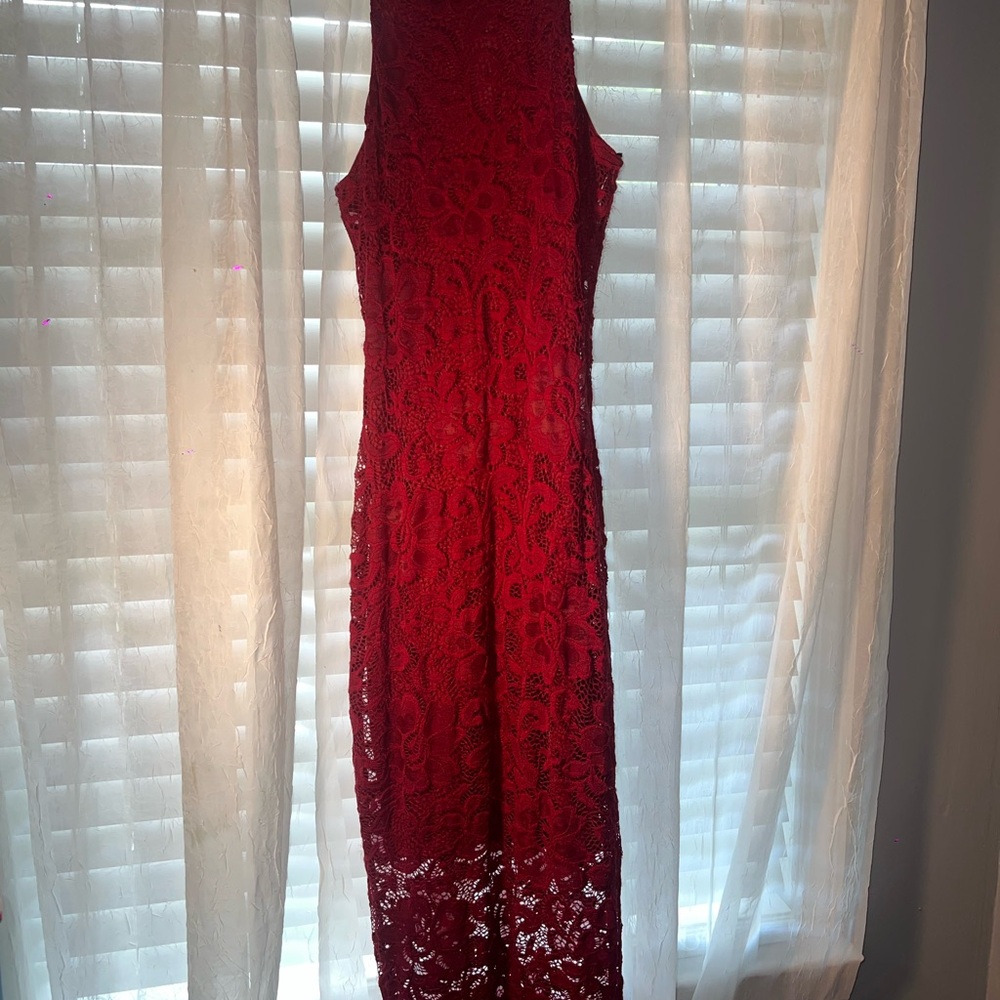 A'gaci Red Halter Sheath Midi Dress
